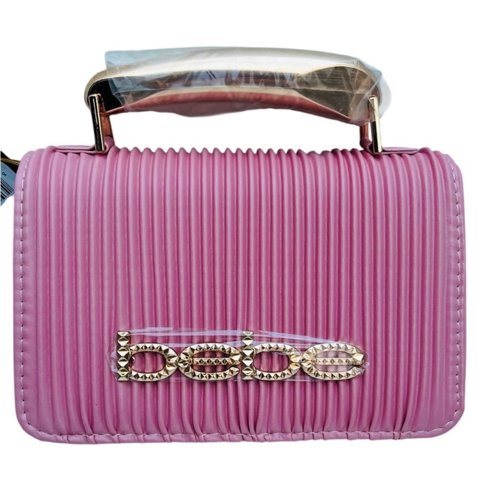 Bebe Nwt Pink Ribbed Top-Handle Mini Bag With Gold Accent